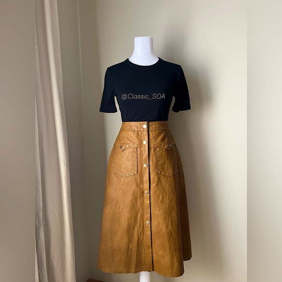 Zara Dresses & Skirts - Zara Studded Brown Leather Skirt
